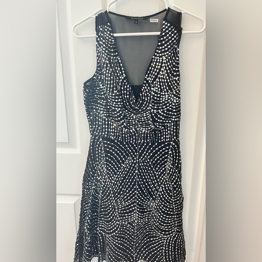 Walter Baker Black and White Beaded Cocktail Dress